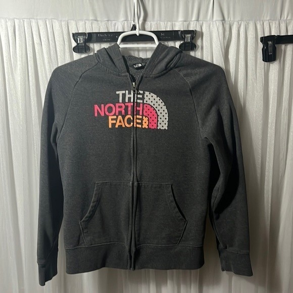 The North Face gray zipped hoodie size L/G 14-16 - Picture 1 of 2